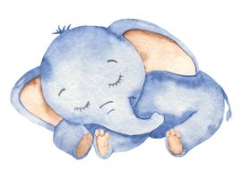卡通水彩动物小象