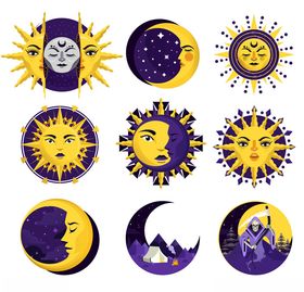 神秘日月主题矢量插画元素