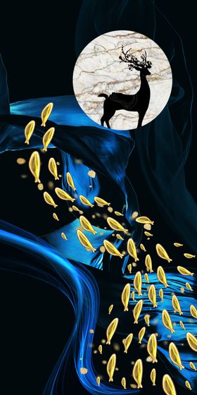 轻奢手绘抽象艺术金色羽毛玄关画
