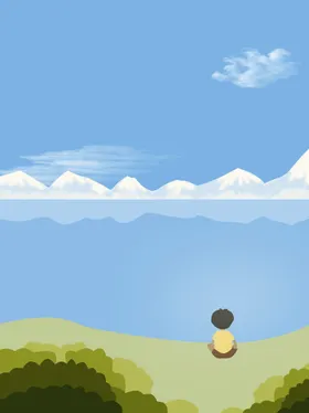 风景卡通人物手绘背