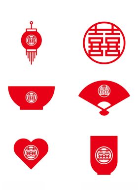 红色扇子双喜灯笼婚庆