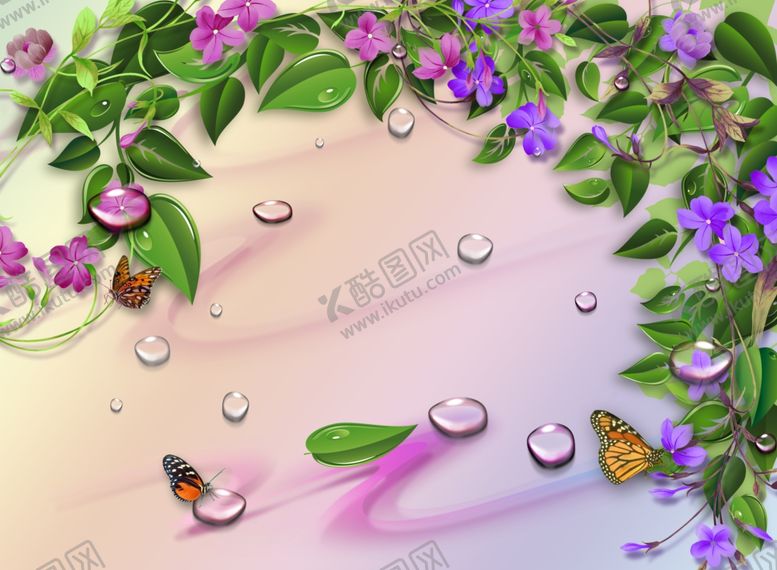 编号：83424010090725228950【酷图网】源文件下载-蝴蝶藤曼罗兰花彩色蝴蝶