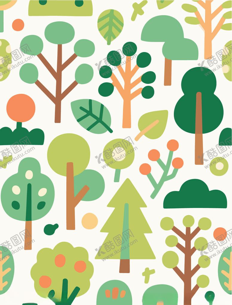 编号：40758209130637335561【酷图网】源文件下载-清新森林风卡通树木图案
