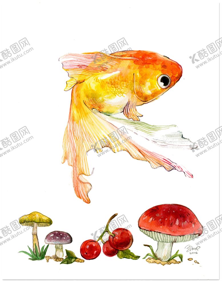 编号：18323102081607471420【酷图网】源文件下载- 金鱼锦鲤手绘插画图片
