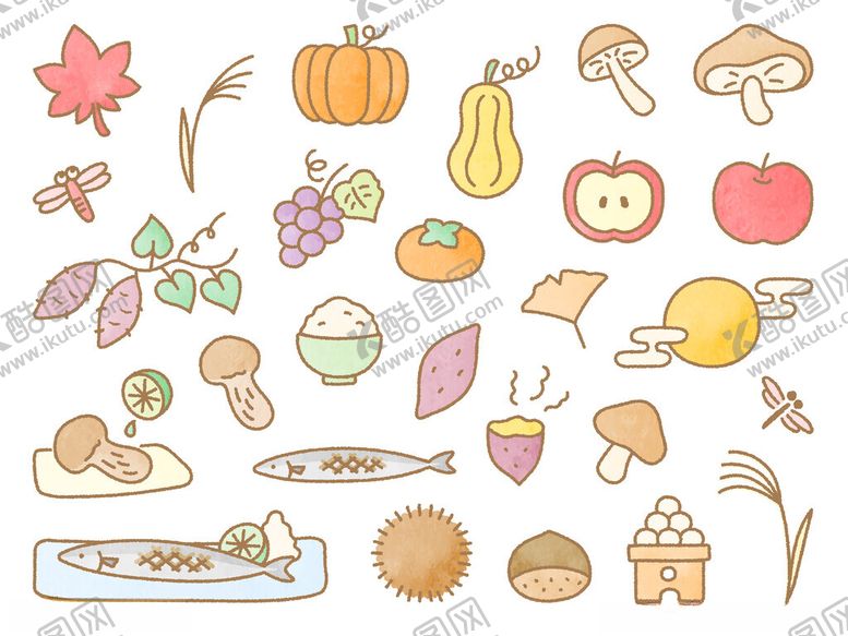 编号：12040609201826306314【酷图网】源文件下载-秋季元素手绘插画集合