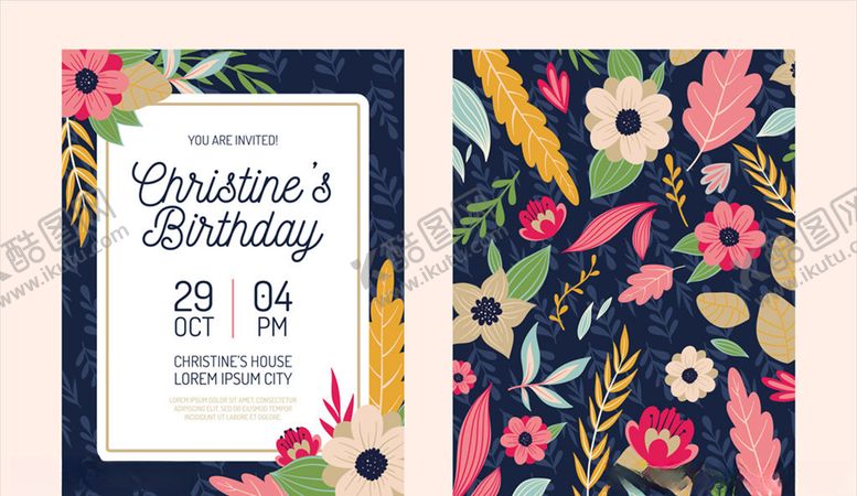 编号：82163309260046582930【酷图网】源文件下载-花卉生日派对邀请卡