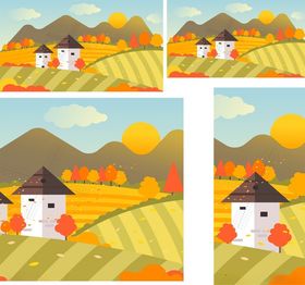 秋日田野风景插画