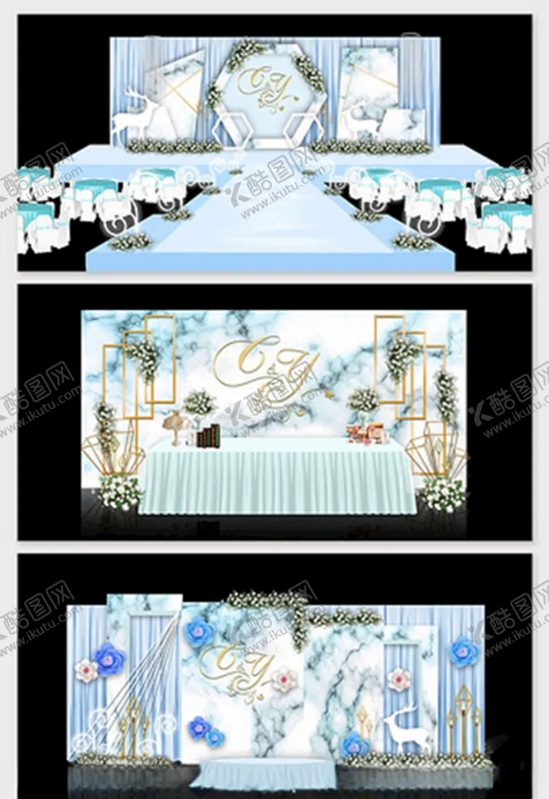编号：11827606190219005084【酷图网】源文件下载-蓝白色大理石婚礼效果图