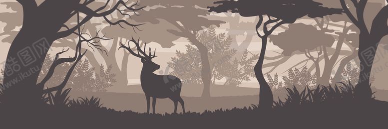 编号：14857409262124312554【酷图网】源文件下载-北欧森林麋鹿装饰画