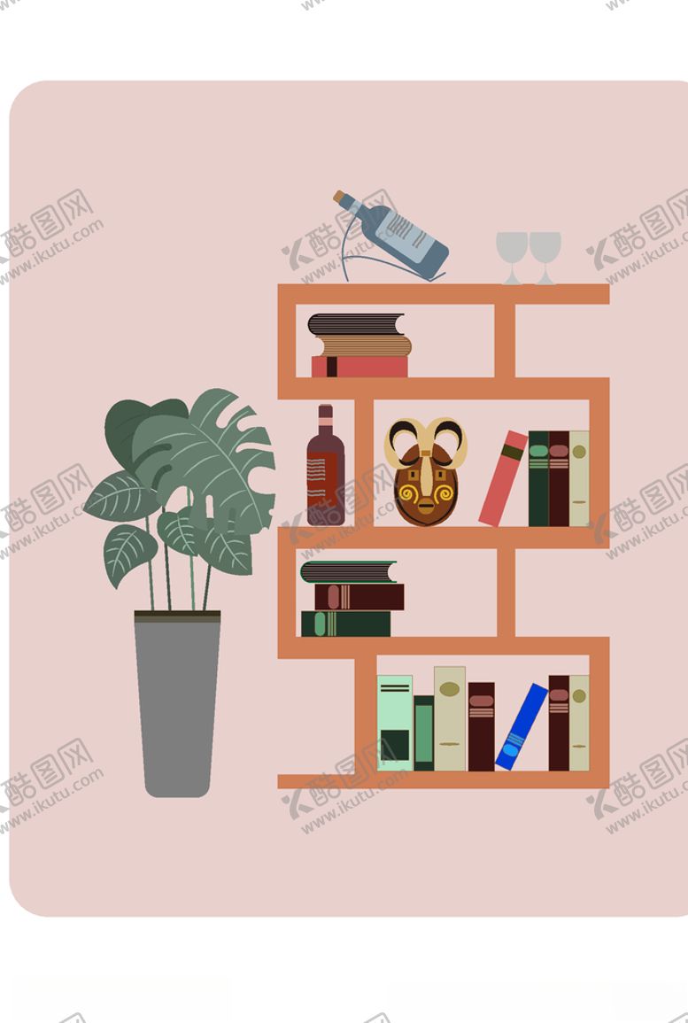 编号：74849210230919141508【酷图网】源文件下载-书架与绿色植物插画