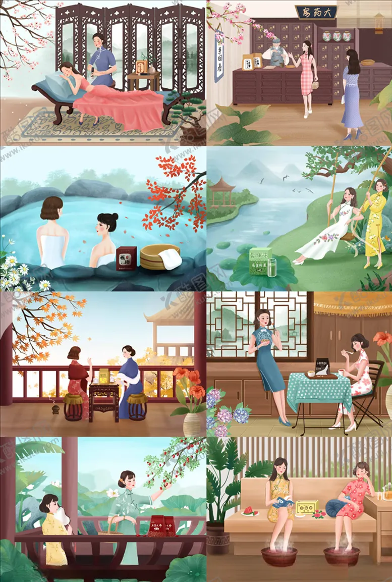 编号：80568604152300425443【酷图网】源文件下载-中国风复古旗袍女性养生护肤设计