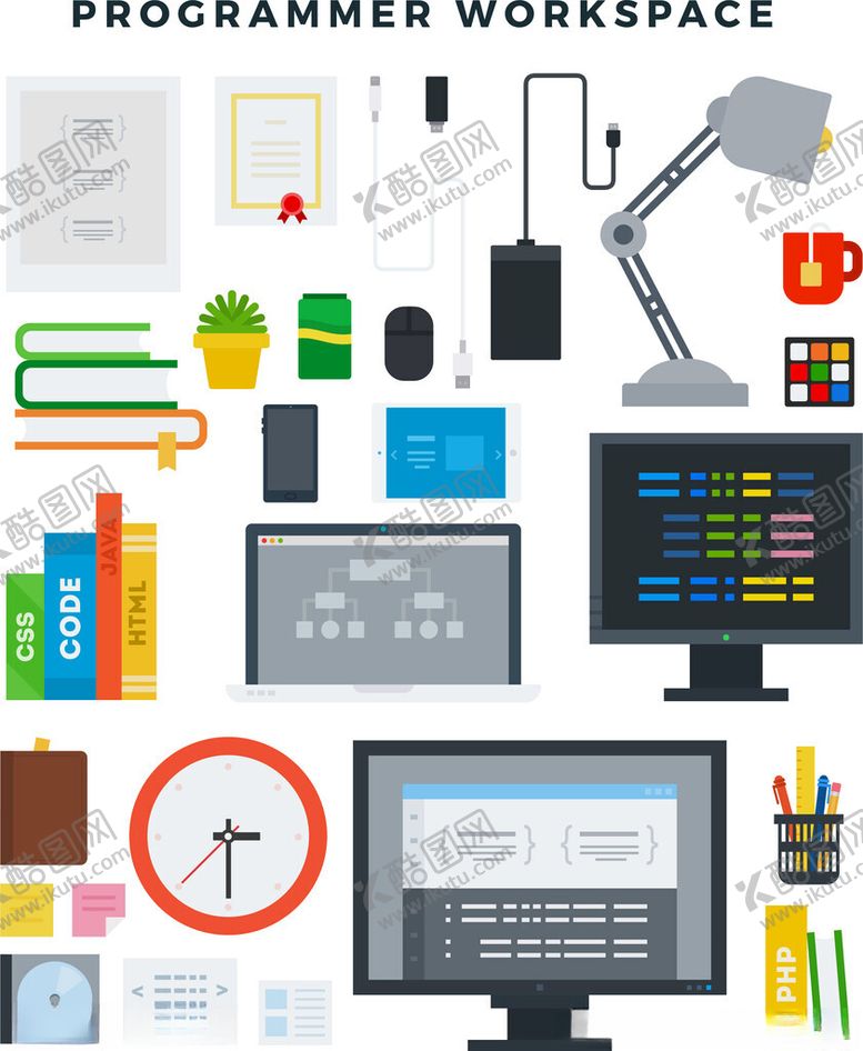 编号：74388311191501065989【酷图网】源文件下载-程序员工作场景元素集合