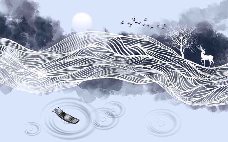 编号：31064611010817068770【酷图网】源文件下载-线条水墨山水画背景墙