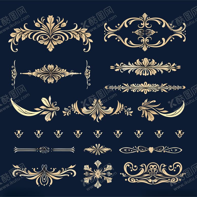 编号：59125511171219436275【酷图网】源文件下载-金色复古装饰花纹图案集