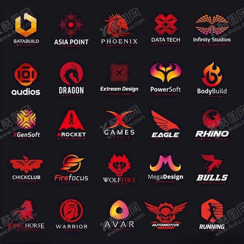 编号：19555009201251143797【酷图网】源文件下载-多样红色动物主题标志设计