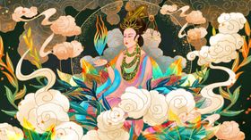 敦煌壁画仙女插画卡通背景素材