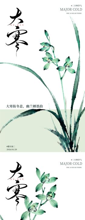 大寒小寒通用国风兰花海报