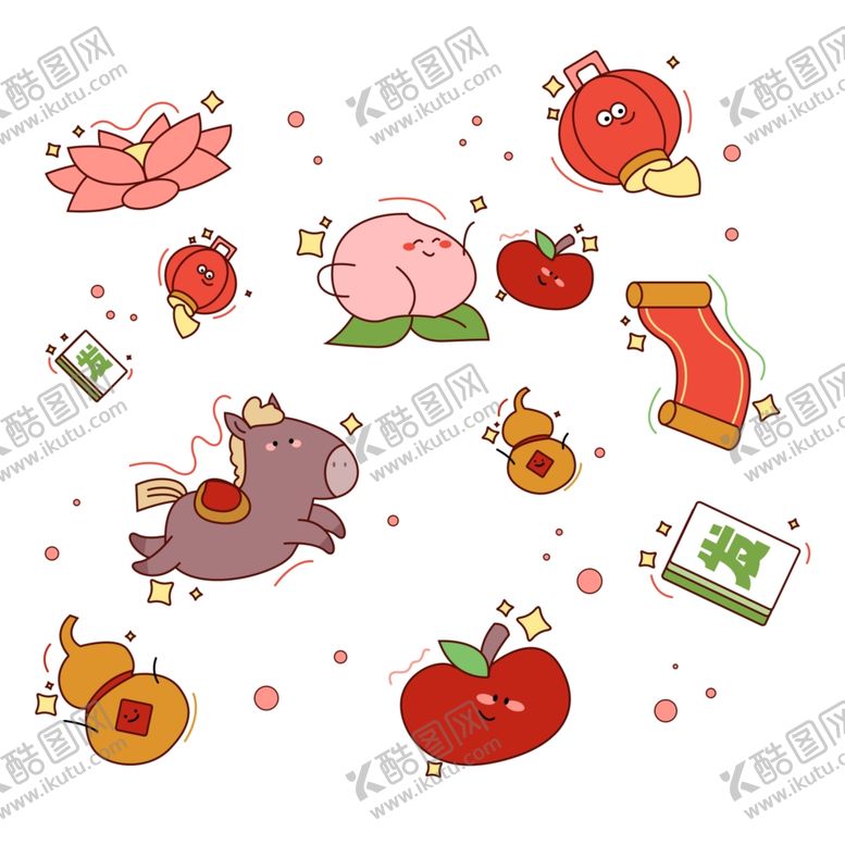 编号：18813012181807289848【酷图网】源文件下载-可爱卡通马年贴纸套图
