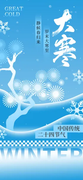 大寒海报朋友圈贴片宣传画面