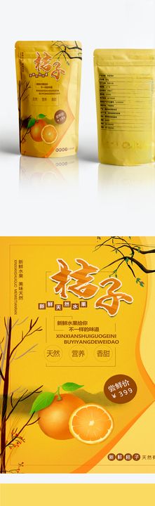 黄色简约桔子美食包装袋