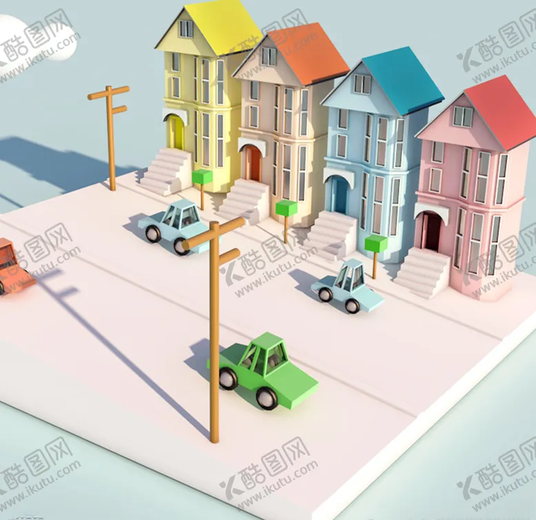 编号：52293805042246504725【酷图网】源文件下载-C4D模型汽车别墅场景