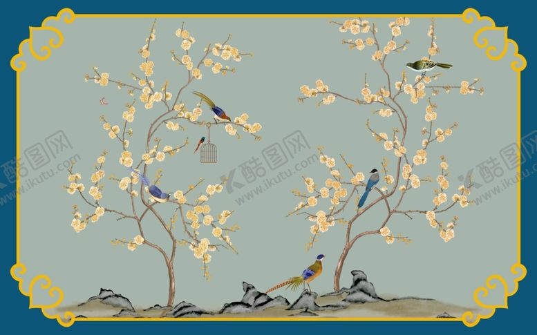 编号：87563510301759096698【酷图网】源文件下载-鸟语花香新中式地毯