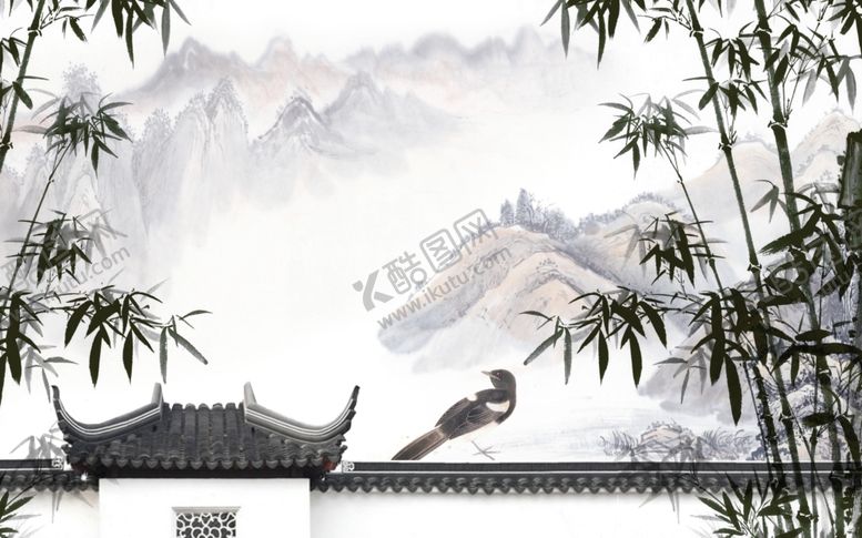 编号：56706807130451522500【酷图网】源文件下载-水墨山水竹子中式背景墙