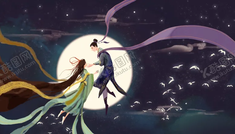 编号：83373006290801027330【酷图网】源文件下载-七夕节日传统复古插画背景素材