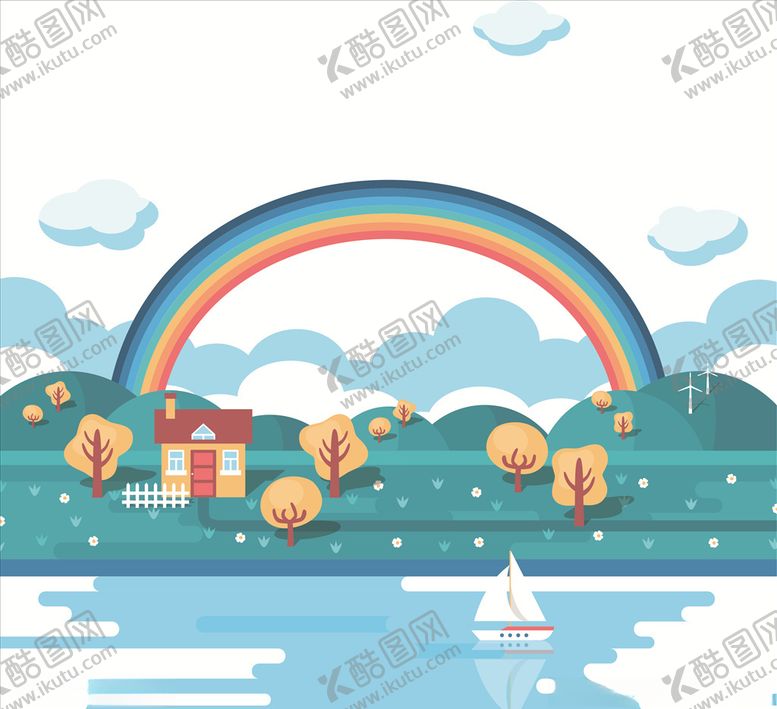 编号：60659409181112528730【酷图网】源文件下载-手绘唯美七彩彩虹矢量素材