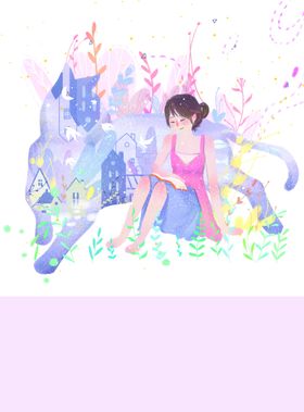 夏季少女人物清新插画卡通素材