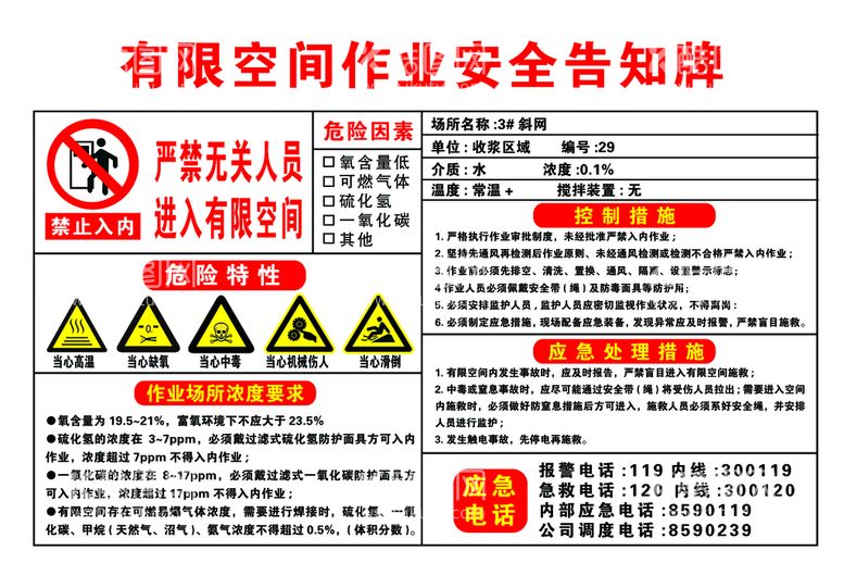 编号：14403111070949108212【酷图网】源文件下载-限空间作业安全告知牌