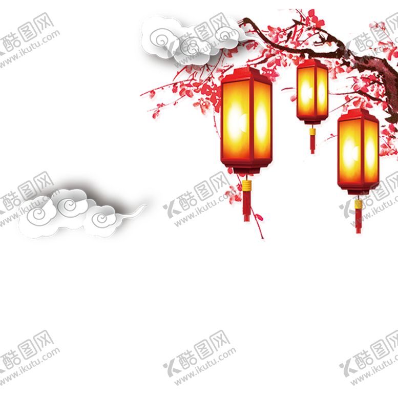 编号：64520310251329173220【酷图网】源文件下载-中国风灯笼梅花元素PNG