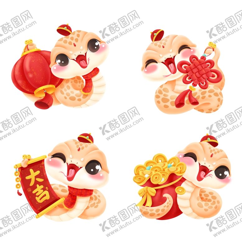 编号：52249901310405499278【酷图网】源文件下载-蛇年红色卡通生肖形象