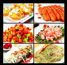 宫保鸡丁蒸鱼虾仁玉米粒
