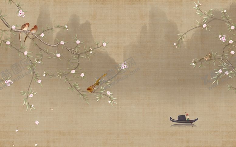 编号：32779507021048554490【酷图网】源文件下载-花鸟画山水风景背景墙