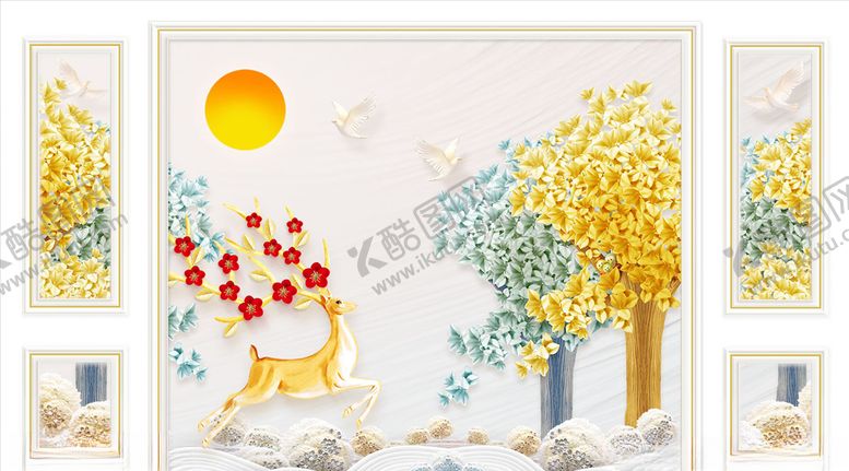 编号：98293905131149151056【酷图网】源文件下载-梅花摇钱树背景墙