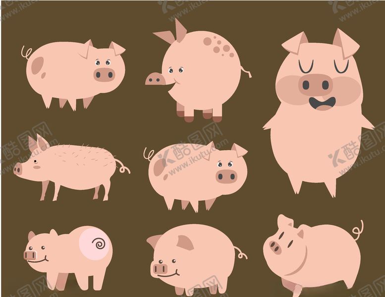 编号：21574310091134237418【酷图网】源文件下载-矢量卡通猪猪抽象猪