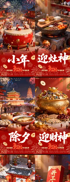 小年除夕迎财神新年民俗系列海报