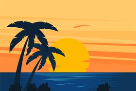 日出日落风景地平线夕阳背