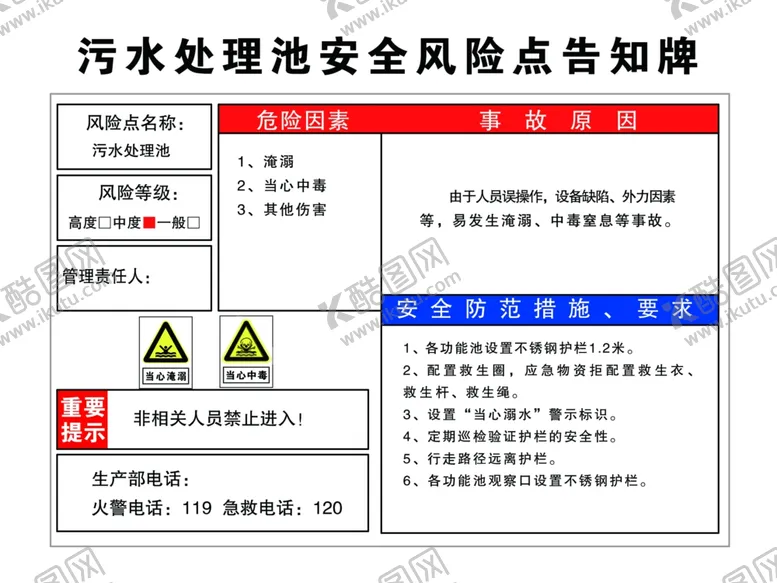 编号：61450709141220136243【酷图网】源文件下载-污水处理池安全风险告知牌