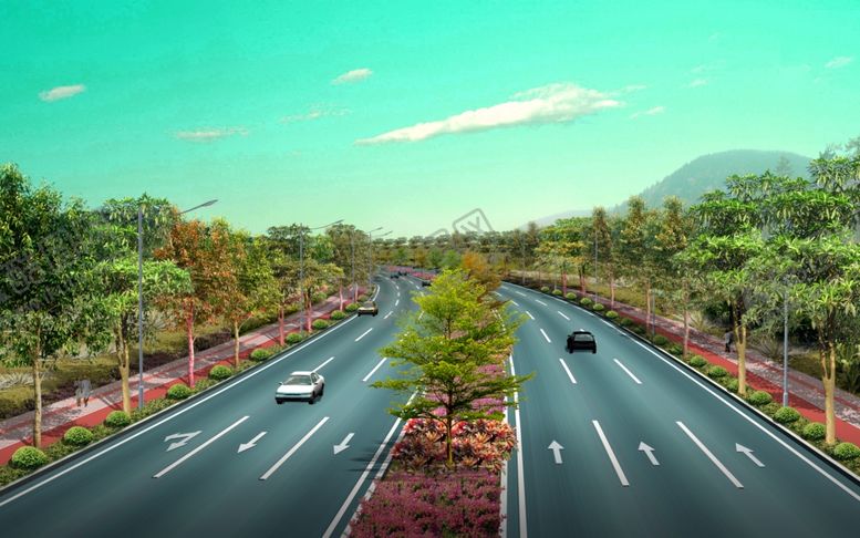 编号：78978510141436068017【酷图网】源文件下载-道路绿化景观效果图