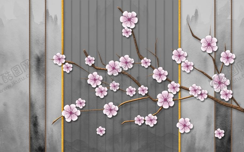 编号：97047610010608017721【酷图网】源文件下载-浮雕花梅花背景墙