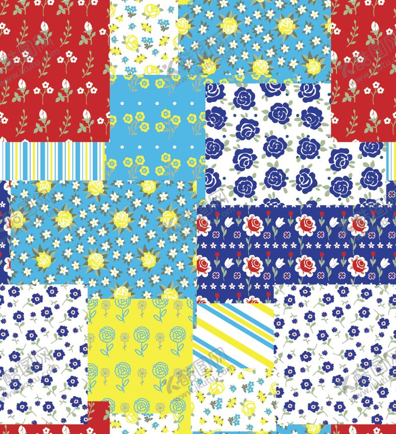 编号：42911704091818078302【酷图网】源文件下载-清新拼贴风几何花卉图案