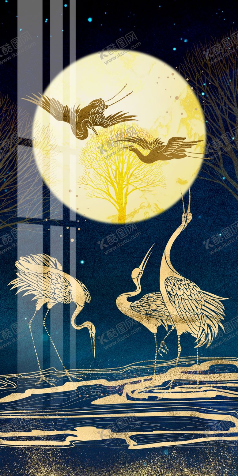 编号：38585109122031079920【酷图网】源文件下载-轻奢仙鹤玄关装饰画素材