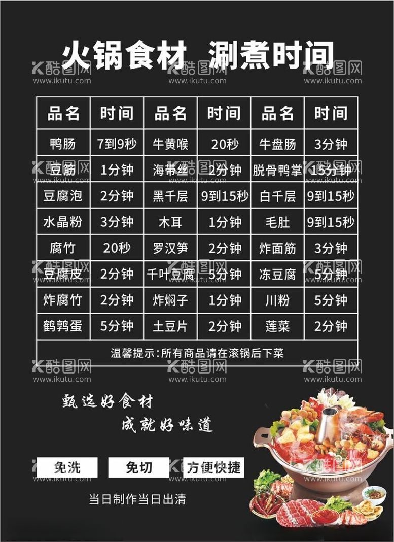 编号：27181202190205087243【酷图网】源文件下载-火锅食材涮煮时间