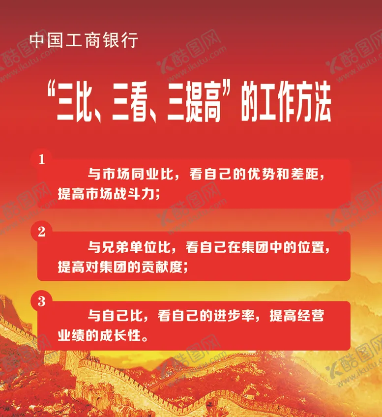 编号：24828909261651436339【酷图网】源文件下载-三比三看三提高的工作方法