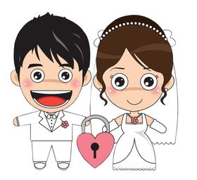 卡通新郎新娘闺密同学求婚男孩
