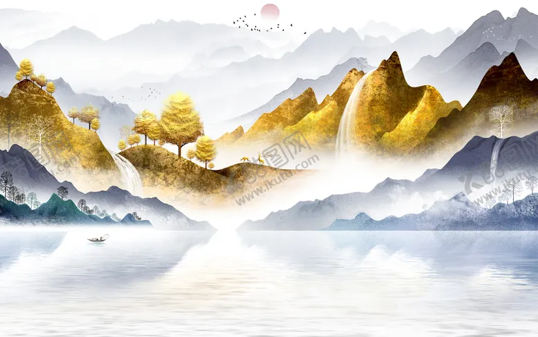 编号：46839709260422159172【酷图网】源文件下载-金色意境山水装饰画