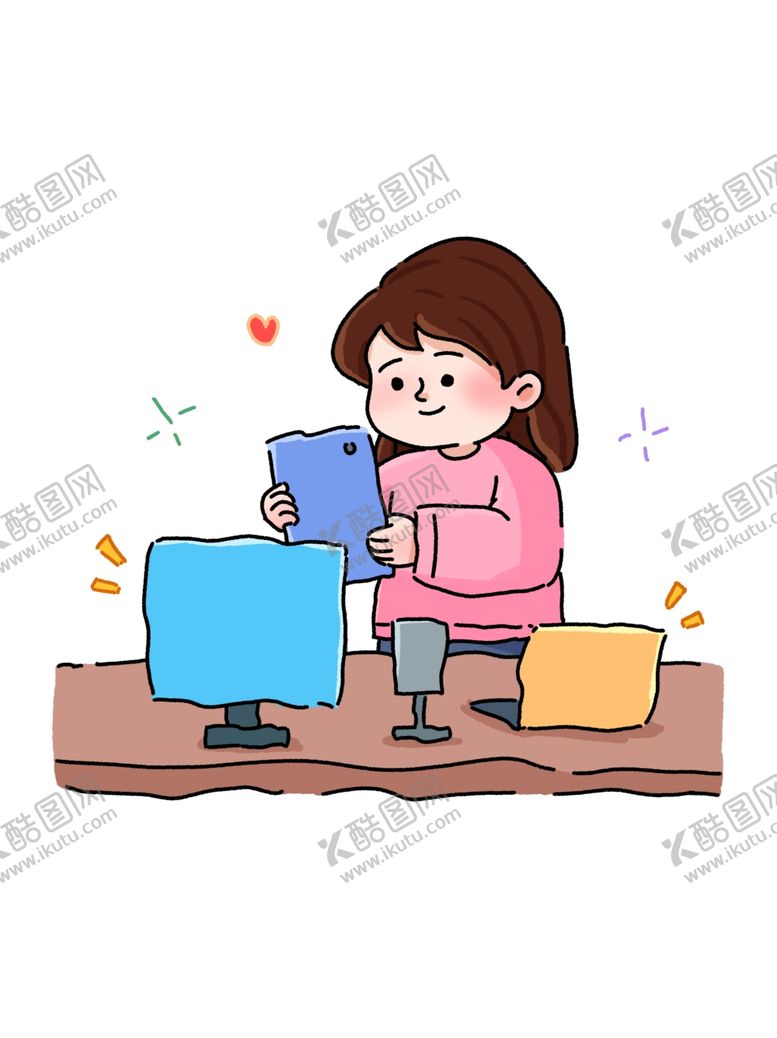 编号：44349104051556422723【酷图网】源文件下载-女孩惬意使用平板与电脑