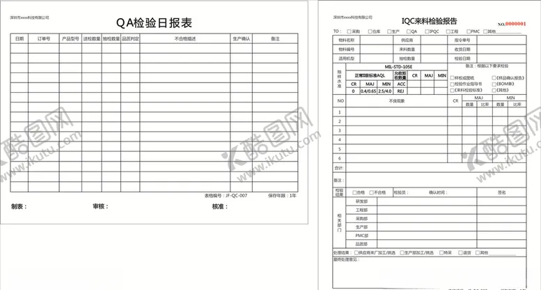 编号：71438606251019422641【酷图网】源文件下载-IQC来料检验报告